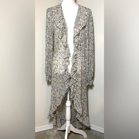 Free People Green and White Ruffled Wrap Maxi Dress Floral Women Medium - Picture 1 of 9